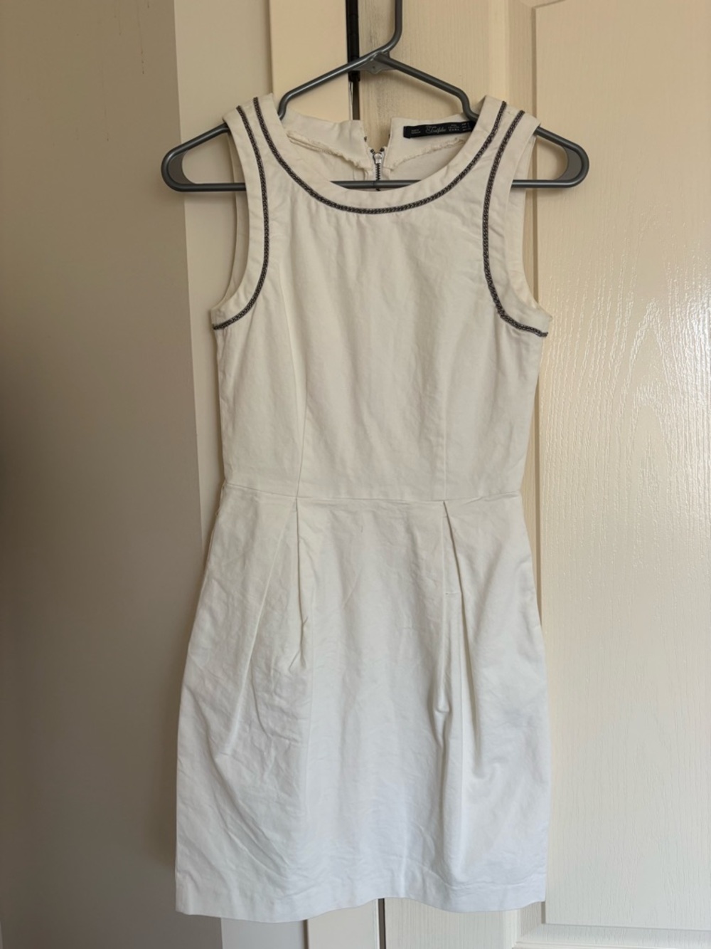 Zara White Sleeveless Mini Dress with Dark Trim